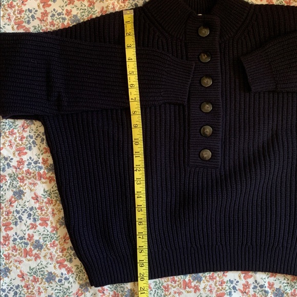 Sézane Lucas Navy Rib-Knit Button-Up Crew Sweater Medium - Picture 7 of 12